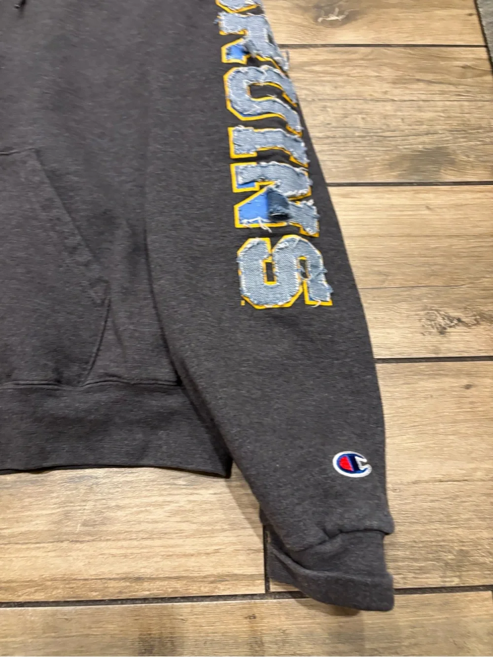 Champion Eco UCLA Bruins Distressed Full Zip Hoodie Mens Large Charcoal Grey